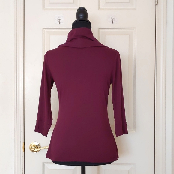 NWOT. The Limited Modal and Wool Cowl Neck 3/4 Sleeve Burgundy Top. - Picture 2 of 5